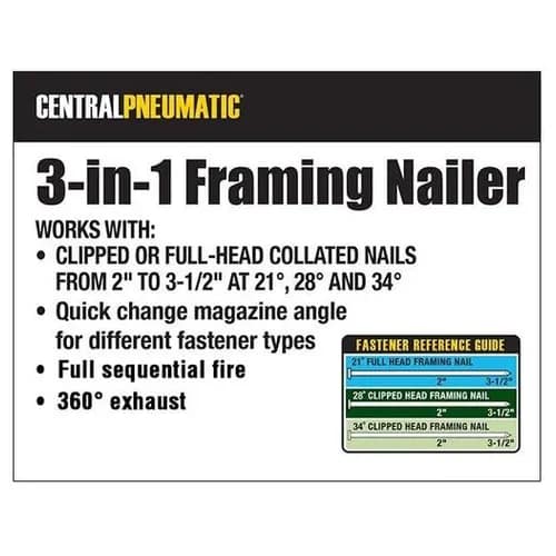 CENTRAL PNEUMATIC 3In1 Framing Air Nailer Northbay Inventory